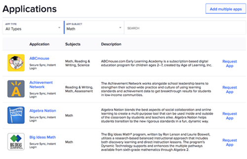 Application list screenshot